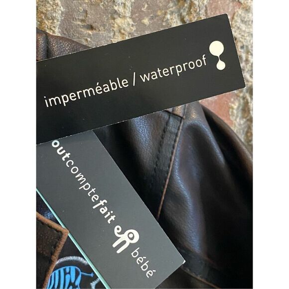 -Tout Compte Fait- bébé Dark Brown Faux Leather Baby Bomber Jacket with Zebra Em - Picture 2 of 7